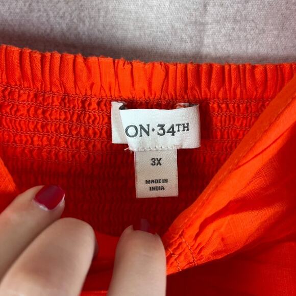 NWT On 34th Womens Red Midi Dress Size 3X Ruched Vibrant Sundress Picnic Beach - Picture 8 of 13